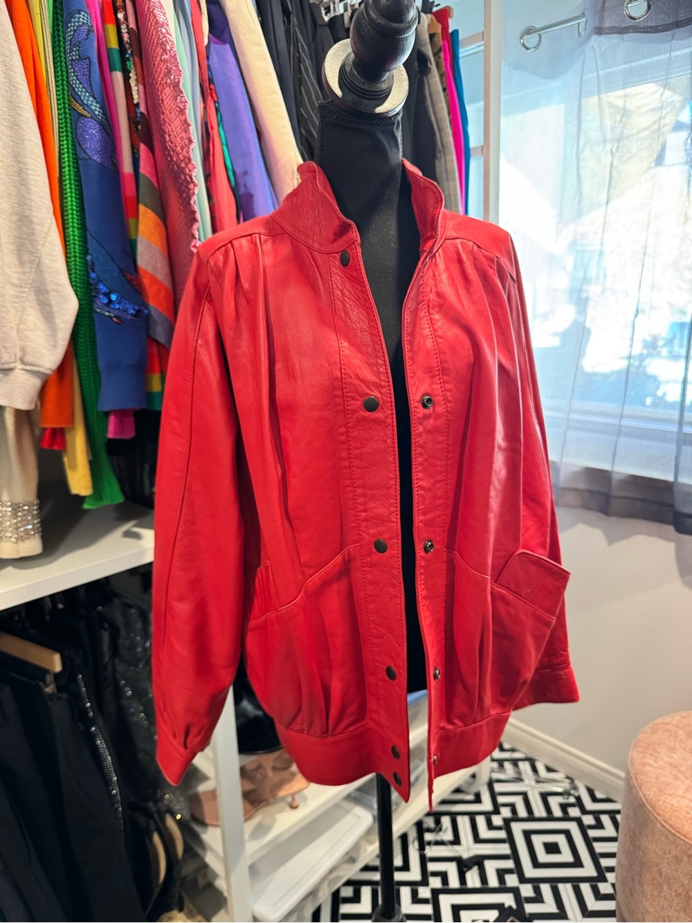 Vintage 80s Red Genuine Leather Bomber Jacket Made in England Size 14
